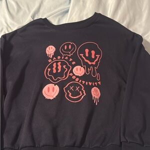 Black Sweatshirt with Pink Smiley Faces